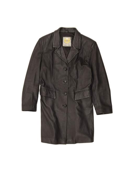 Vintage Leather Coat UK 14 Large In Black