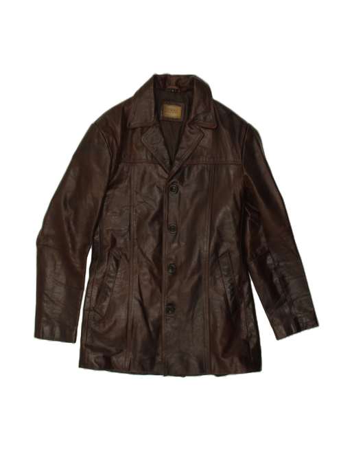 Vintage Leather Coat UK 14 Large In Brown