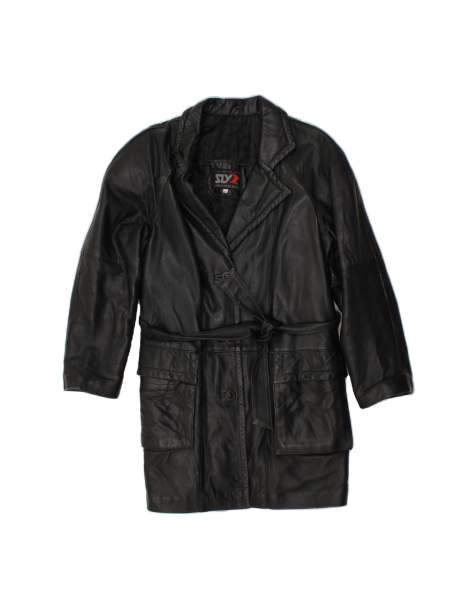 Vintage Leather Coat UK 14 Medium In Black - view 1