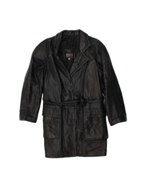 Vintage Leather Coat UK 14 Medium In Black