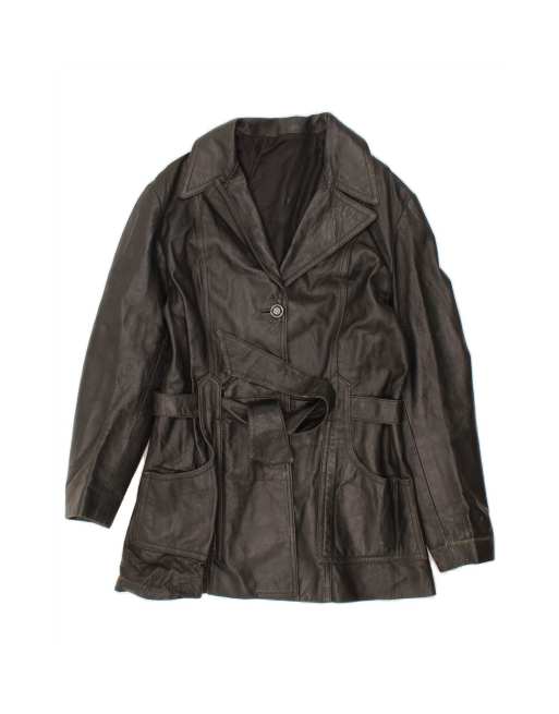 Vintage Leather Coat UK 14 Medium In Black