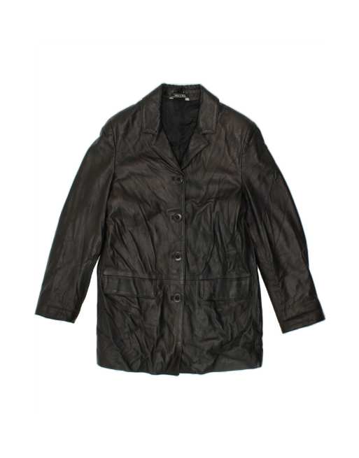 Vintage Leather Coat UK 14 Medium In Black