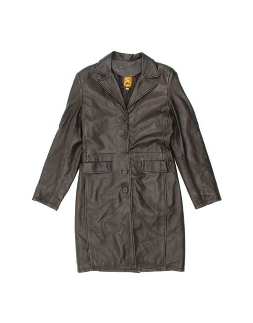Vintage Leather Coat UK 14 Medium In Black