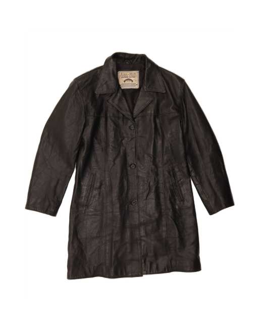 Vintage Leather Coat UK 14 Medium In Black