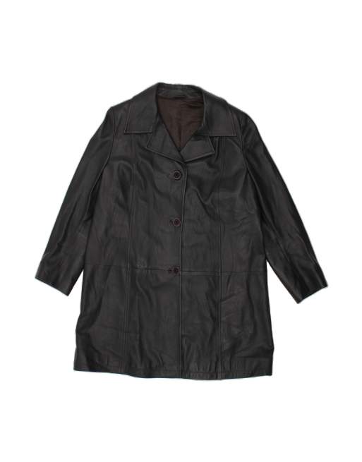 Vintage Leather Coat UK 14 Medium In Black