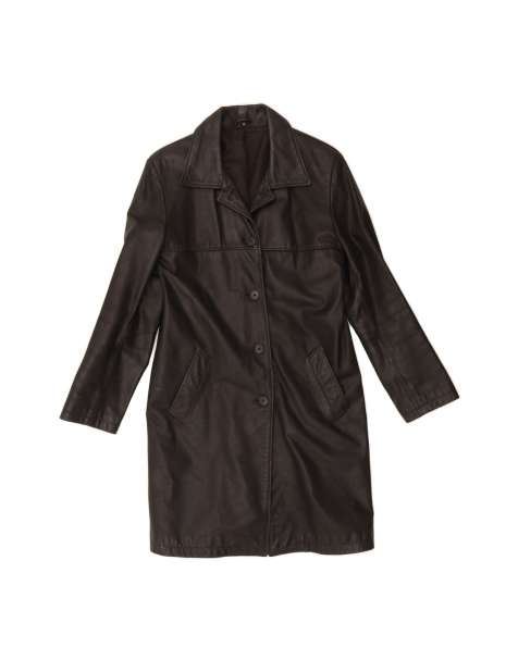 Vintage Leather Coat UK 14 Medium In Black - view 1