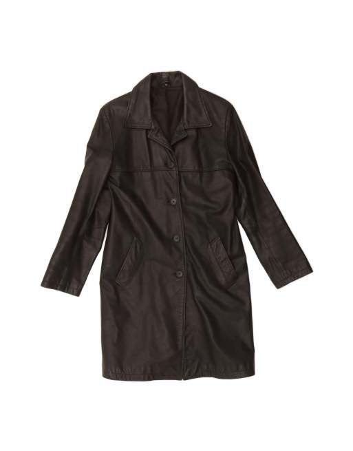 Vintage Leather Coat UK 14 Medium In Black