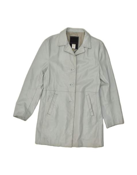 Vintage Leather Coat UK 14 Medium In Blue - view 1