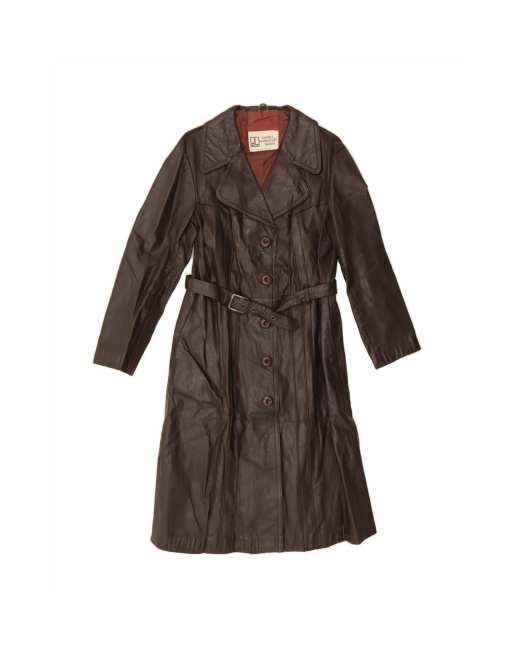 Vintage Leather Coat UK 14 Medium In Brown
