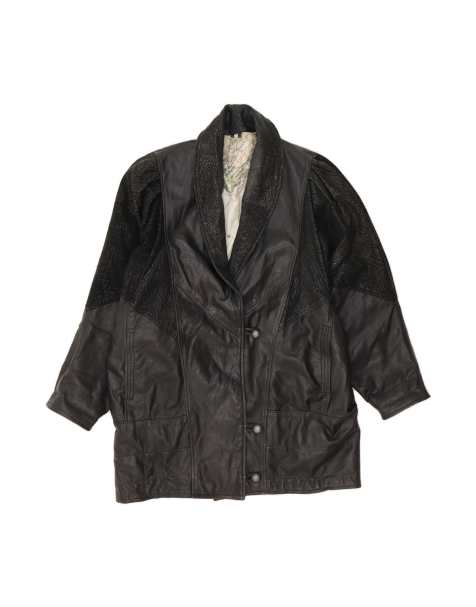 Vintage Leather Coat UK 16 Large In Black Animal Print - view 1