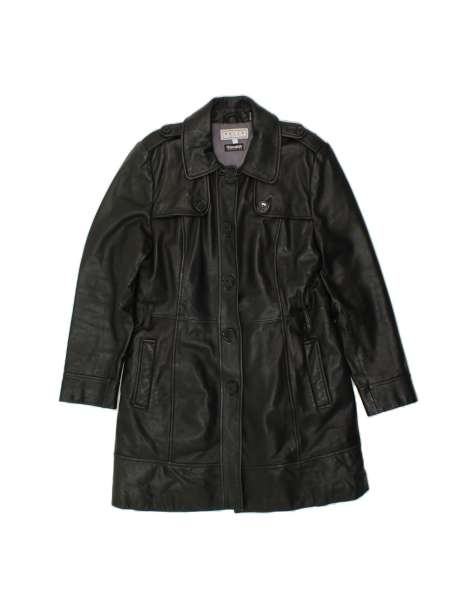 Vintage Leather Coat UK 16 Large In Black - view 1
