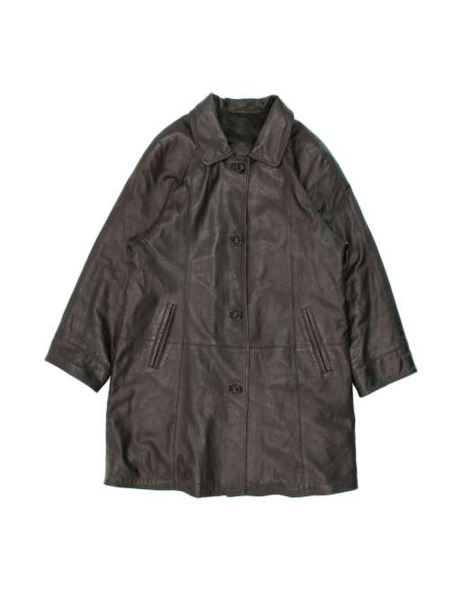 Vintage Leather Coat UK 16 Large In Black