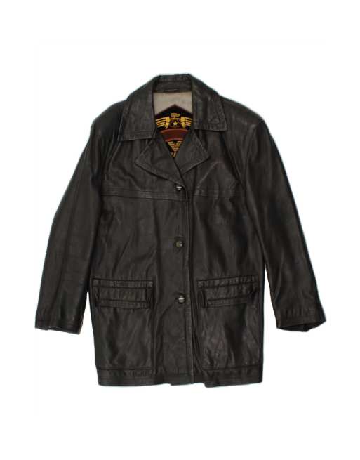 Vintage Leather Coat UK 16 Large In Black