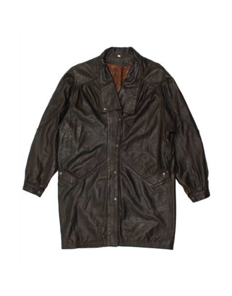 Vintage Leather Coat UK 16 Large In Black - view 1