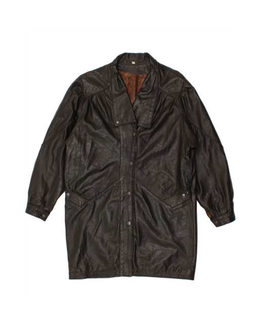Vintage Leather Coat UK 16 Large In Black