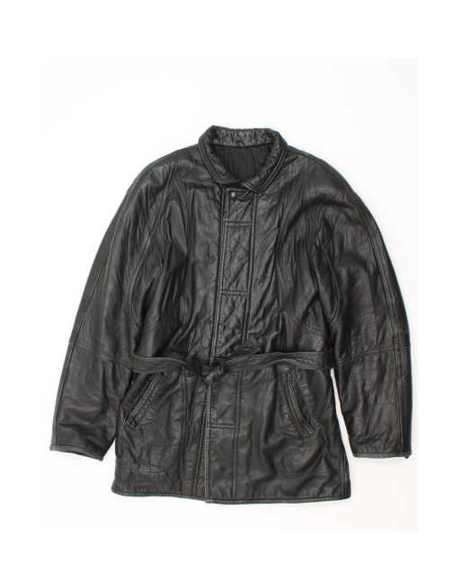Vintage Leather Coat UK 16 Large In Black