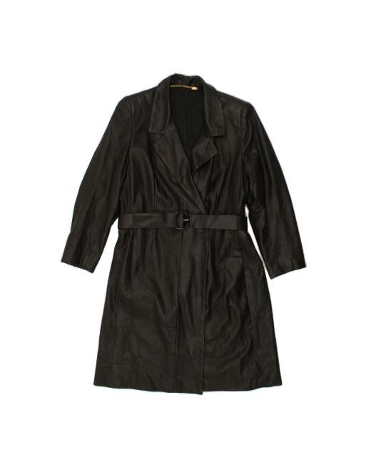 Vintage Leather Coat UK 16 Large In Black