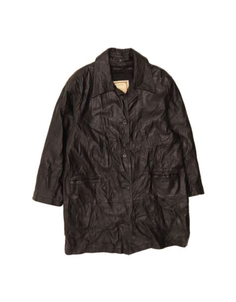 Vintage Leather Coat UK 16 Large In Black - view 1