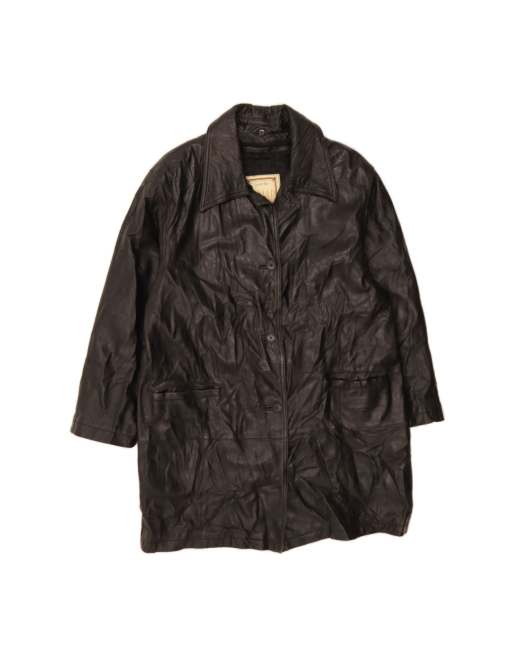 Vintage Leather Coat UK 16 Large In Black