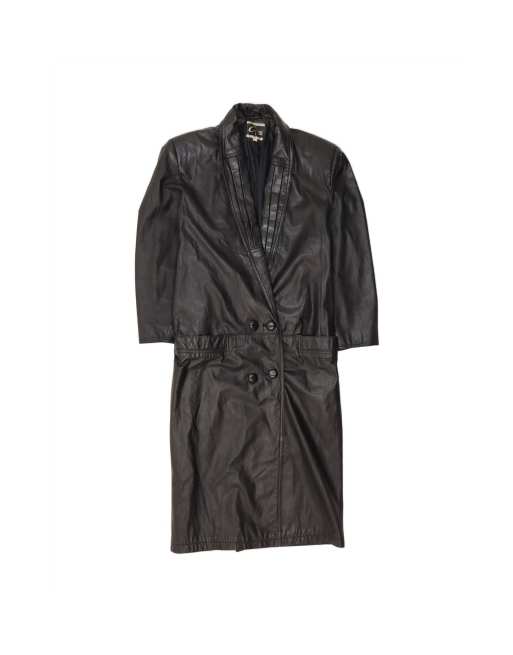 Vintage Leather Coat UK 16 Large In Black