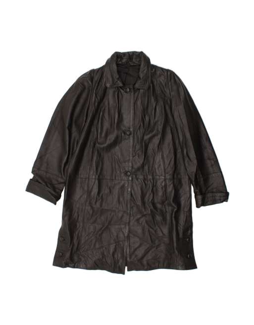 Vintage Leather Coat UK 16 Large In Black