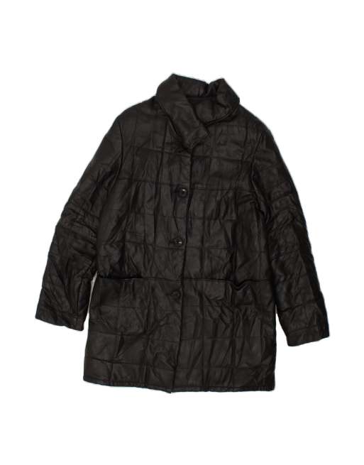 Vintage Leather Coat UK 16 Large In Black