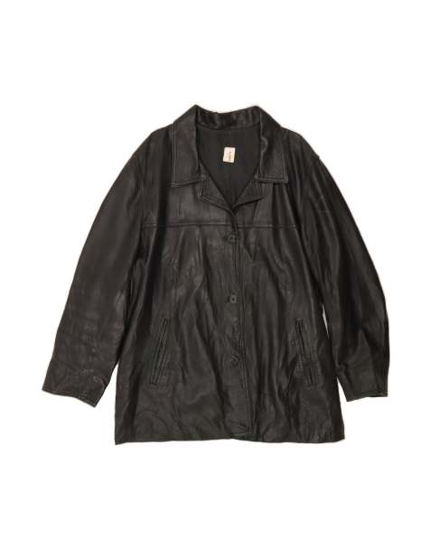 Vintage Leather Coat UK 16 Large In Black - view 1