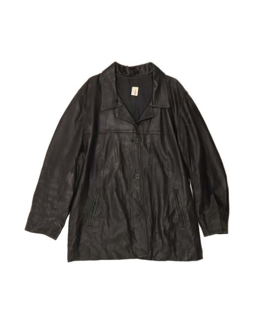 Vintage Leather Coat UK 16 Large In Black