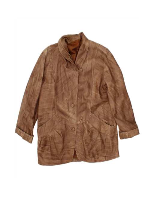 Vintage Leather Coat UK 16 Large In Brown