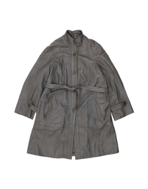 Vintage Leather Coat UK 16 Large In Grey