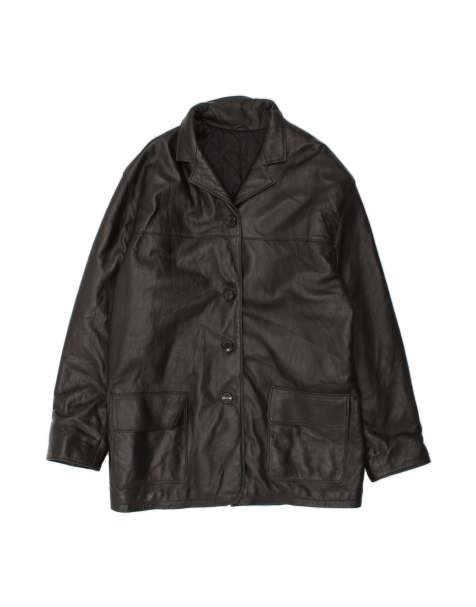 Vintage Leather Coat UK 18 XL In Black - view 1