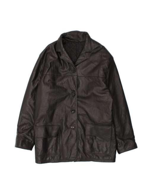 Vintage Leather Coat UK 18 XL In Black