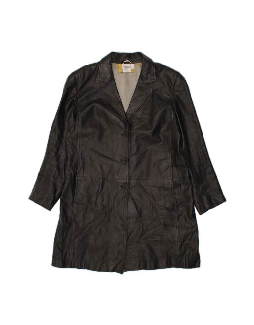 Vintage Leather Coat UK 18 XL In Black