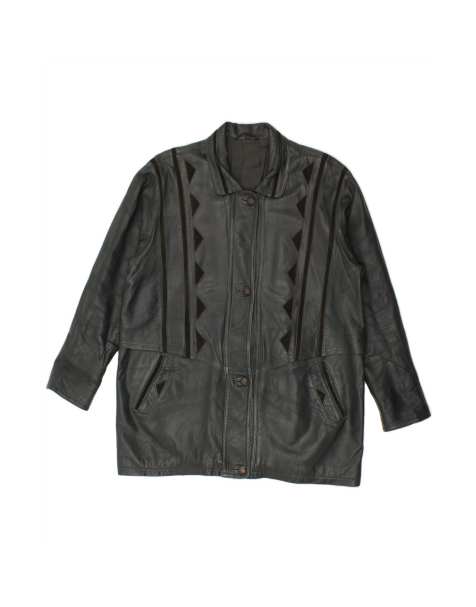 Vintage Leather Coat UK 18 XL In Black - view 1