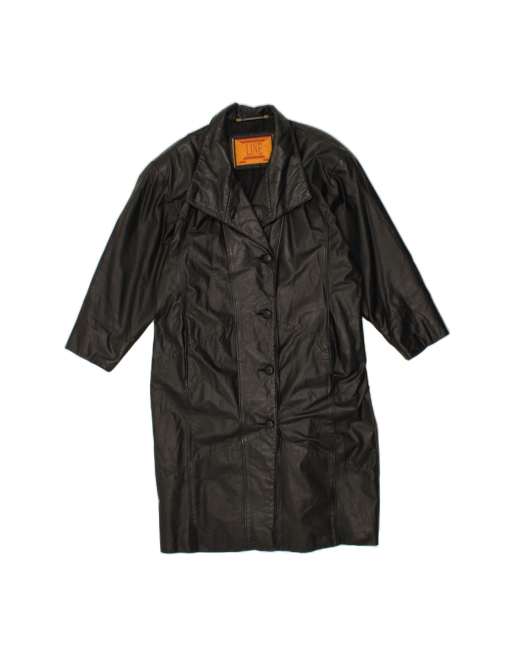 Vintage Leather Coat UK 18 XL In Black