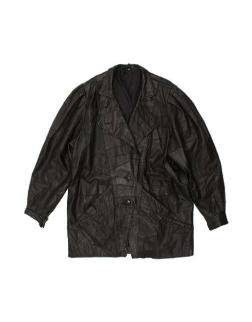 Vintage Leather Coat UK 18 XL In Black