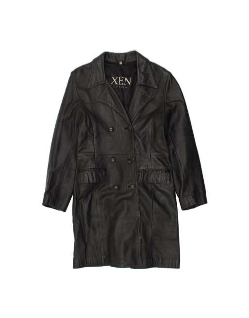 Vintage Leather Coat UK 18 XL In Black