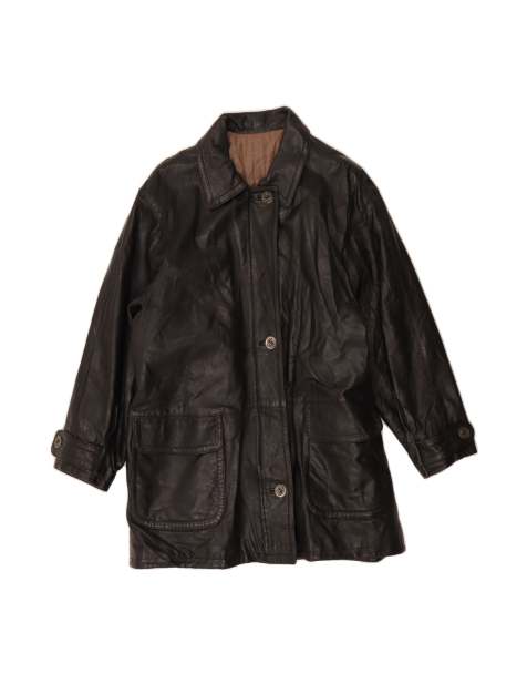 Vintage Leather Coat UK 18 XL In Black - view 1
