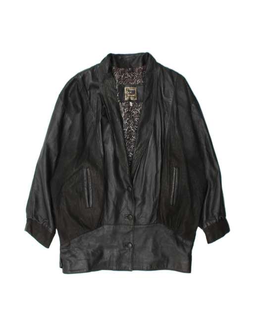Vintage Leather Coat UK 18 XL In Black