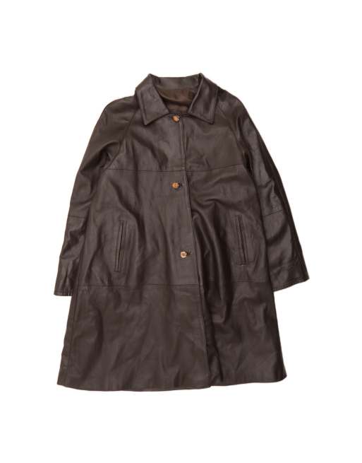 Vintage Leather Coat UK 18 XL In Brown