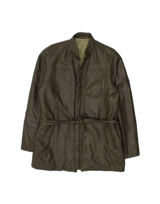 Vintage Leather Coat UK 18 XL In Green
