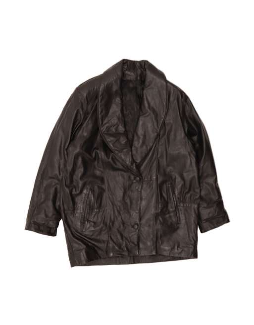 Vintage Leather Coat UK 20 2XL In Black
