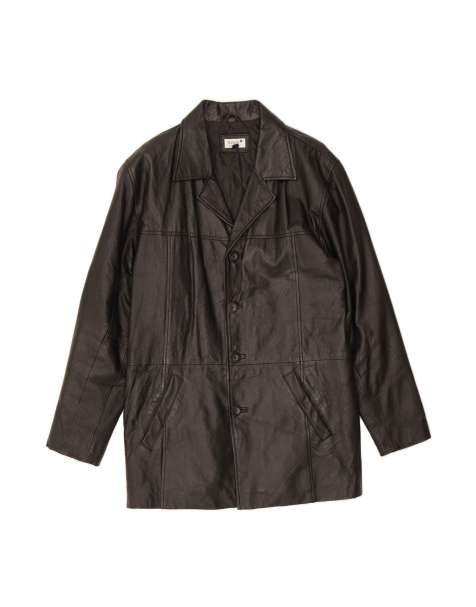 Vintage Leather Coat UK 36 Small In Black - view 1