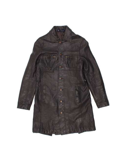Vintage Leather Coat UK 38 Medium In Black