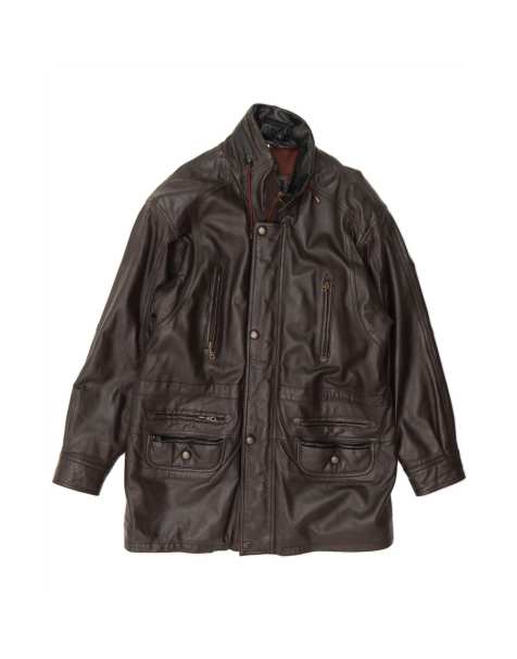 Vintage Leather Coat UK 38 Medium In Brown - view 1