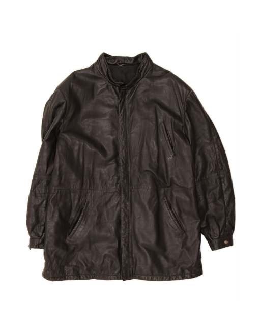 Vintage Leather Coat UK 40 Large In Black
