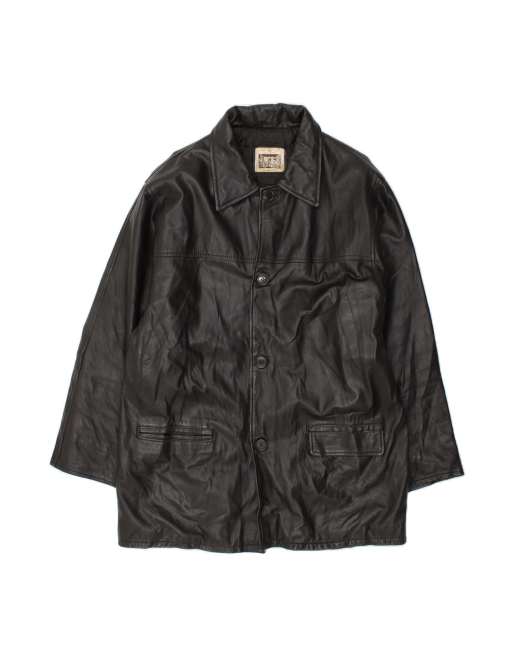 Vintage Leather Coat UK 42 XL In Black