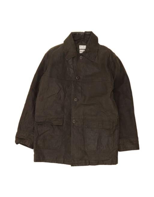 Vintage Leather Coat UK 42 XL In Black