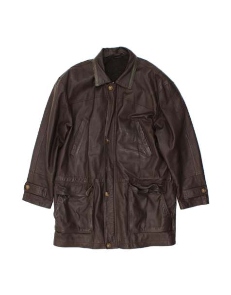Vintage Leather Coat UK 42 XL In Brown - view 1