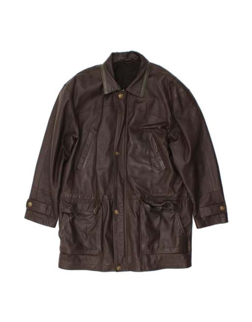 Vintage Leather Coat UK 42 XL In Brown